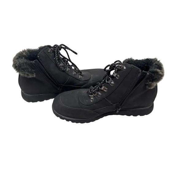 Karen Scott Black Faux Fur Lined Hiking Boots Cozy Winter Lace Up Zip‎ - Image 8