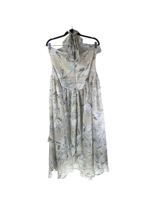 Nasty Gal Maxi Dress Hi Low Hem Halter Ruffle Hi Low Hem Horse Print Ivory 8 - Image 4