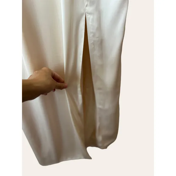 Meshki Kimberly Ivory Satin Cowl Neck Slit Cocktail Slip Dress Size Medium - Image 7