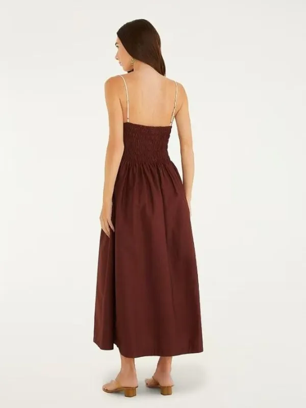 NWT Farm Rio Cotton Sleeveless Midi Dress Brown and Ivory Sz L - Image 4