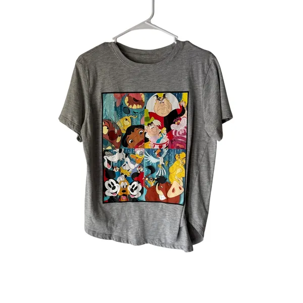 Disney 100 Gray Character Collage‎ Graphic Tee Size XL Mickey Lilo Stitch - Image 2