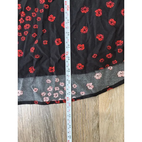 Free People Black Red Floral Blouse Sheer Boho Peasant Top Smocked Romantic - Image 4