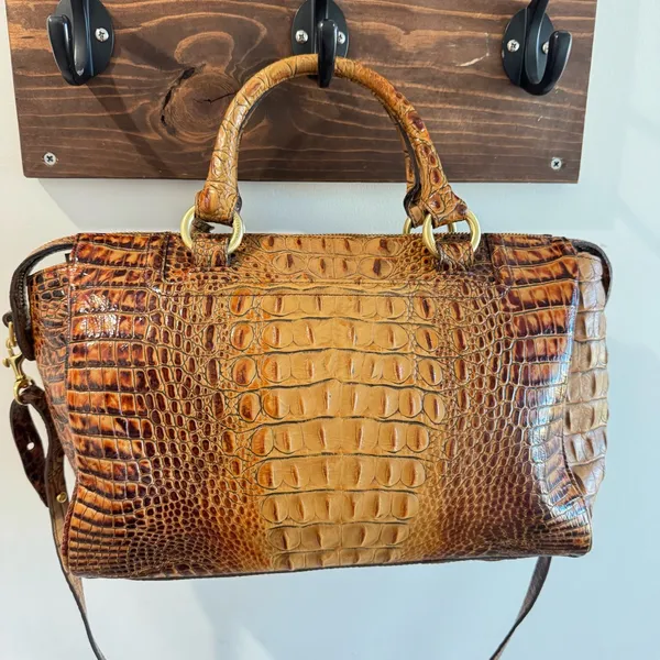 Brahmin Croc Embossed Leather Satchel Bag in‎ Toasted Pecan Melbourne - Image 5