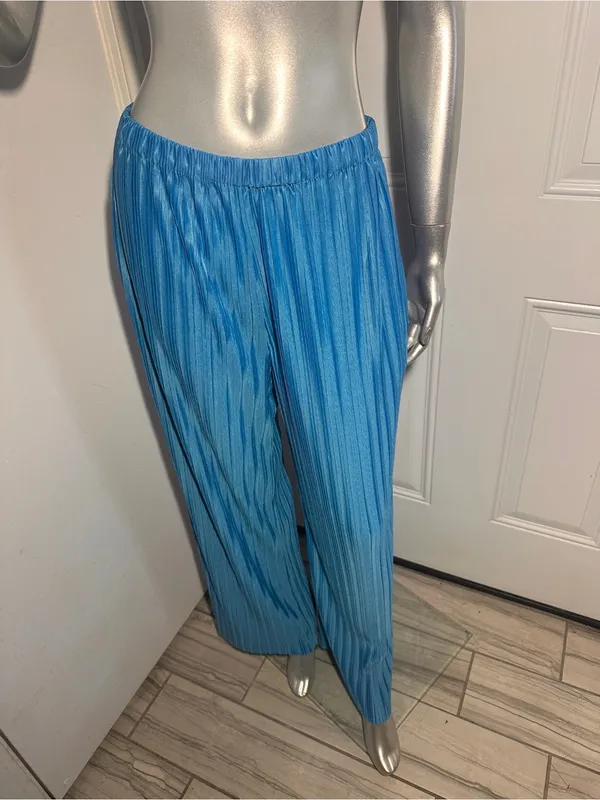FRNCH Nouma Blue Pleated Wide Leg Pants Size M NWT Parisian Plisse Satin Trouser - Image 10