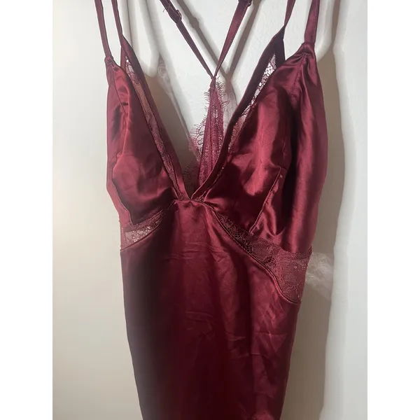 Wm Large Satin Lingerie Lace Red Chemise Nightgown Sleepdress Romantic Goth Sexy - Image 2