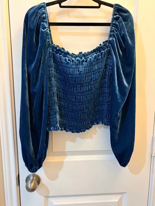 Anthropologie by Anthropologie Velvet Smocked Long Sleeve Crop Top - Image 4