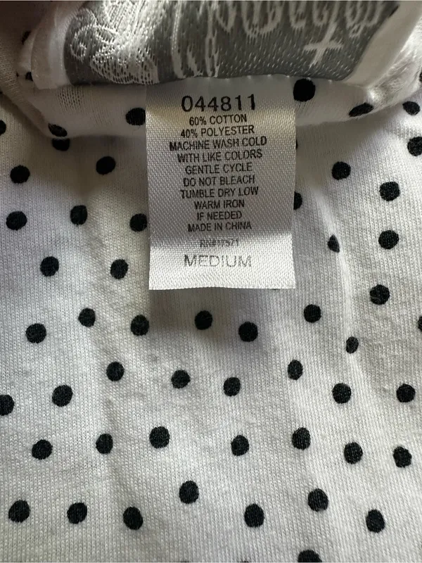 White & Black Polka Dot Babydoll Tank Top Women Medium Bow Front Ruffle Trim - Image 2