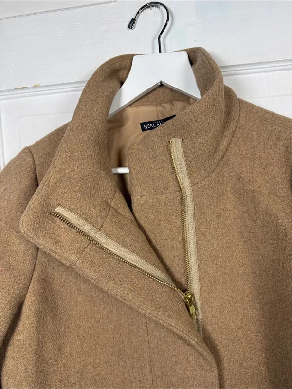 J. Crew Classic City Coat in Taupe Tan with gold zipper W2543 Sz 4 - Image 4