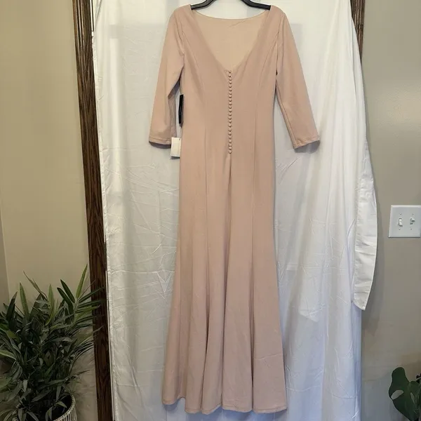 Lulu's Size Medium Glamor Galore Blush Pink Button Back 3/4‎ Sleeve Maxi Dress - Image 5