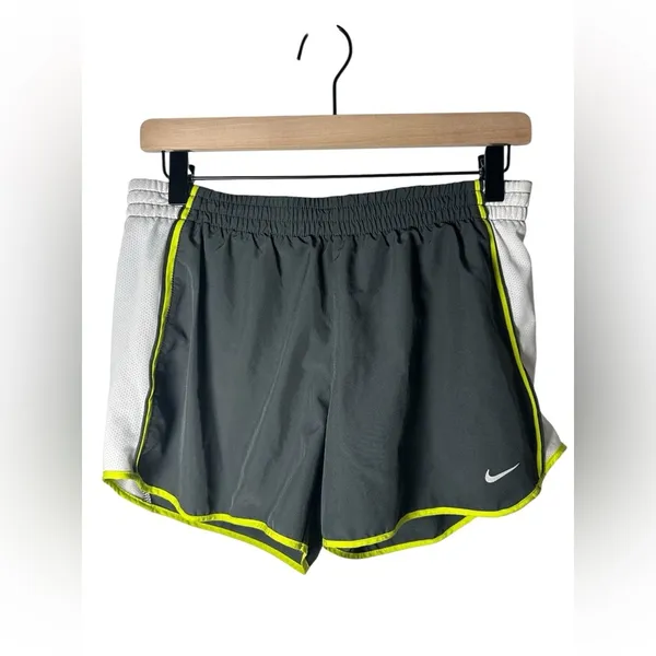 Nike Dri-FIT Tempo Running Shorts Gray‎ White Neon Trim Women’s Size M - Image 3