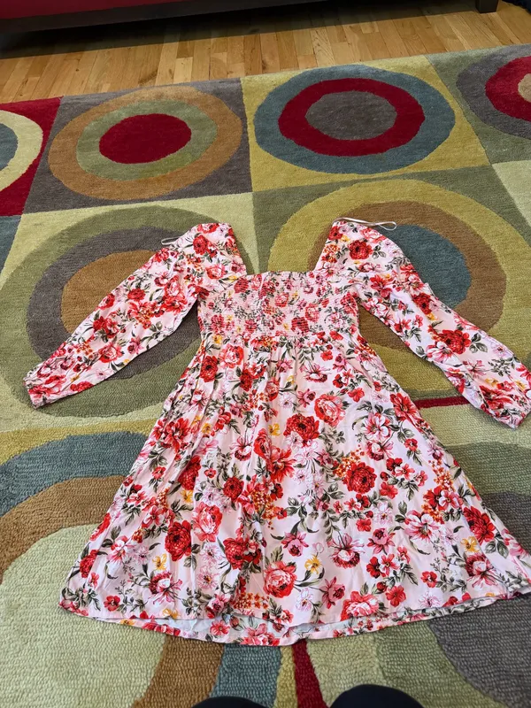 NWT Old Navy Fit & Flare Long Sleeve Mini Dress Pink Floral Size XS PETITE - Image 6