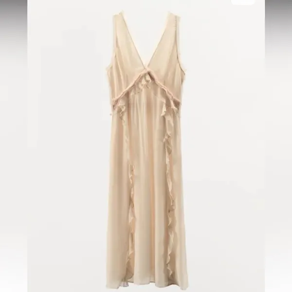 Zara midi dress with raw‎ hem and ruffles - Image 2