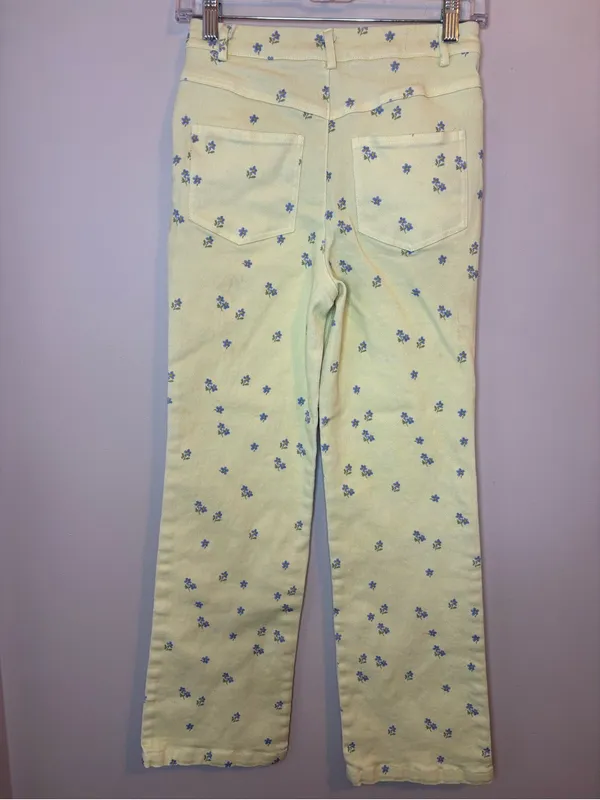 Princess Polly Ivy Floral High Rise Straight Leg Jeans Yellow Blue Size 4 - Image 2