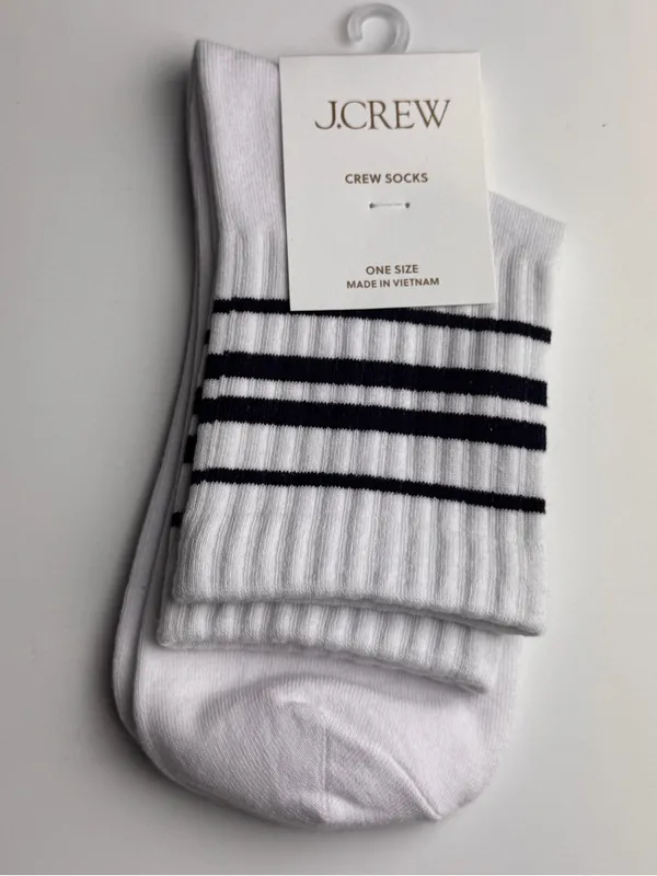 J.Crew White Preppy Style Crew Socks with Stripes - Image 4