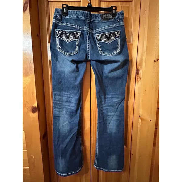 Rock & Roll‎ Cowgirl Riding Jeans Mid Rise Bootcut Dark Wash Thick Stitch 28/32 - Image 3