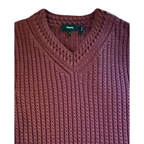 Theory Sweater Vest Womens Size S Plum Cable Knit Pullover Heavy Cotton V-Neck - Image 5