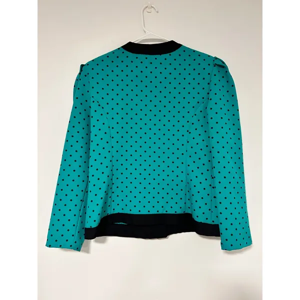 Classic Apparel Ltd 80s Vintage Teal Polka Dot Button Front Blazer Puff Shoulder - Image 6