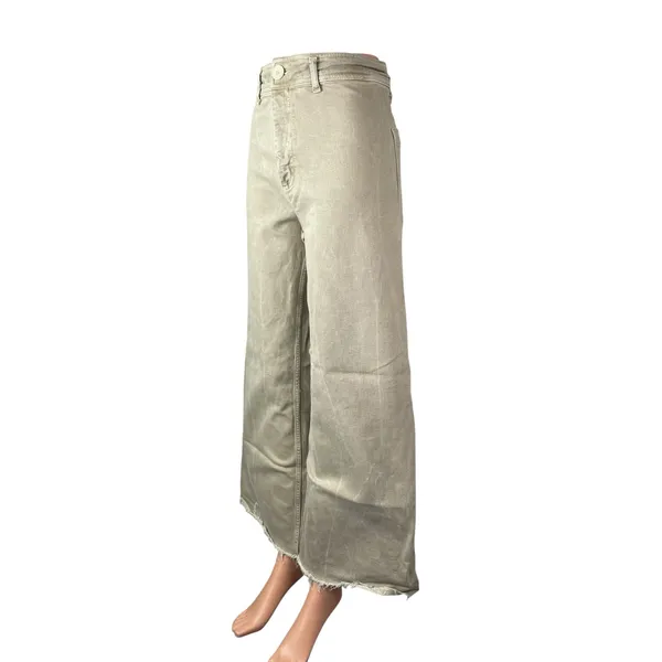 Zara Women's Beige Raw Frayed Hem High Rise Barrel Wide Leg Denim Jeans Pants 6 - Image 3