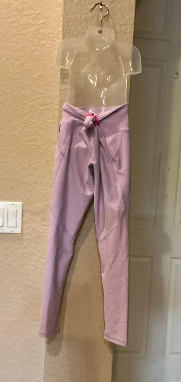Girls Old Navy Active PowerSoft High-Rise Tie Waist Leggings Light Purple M - Image 2