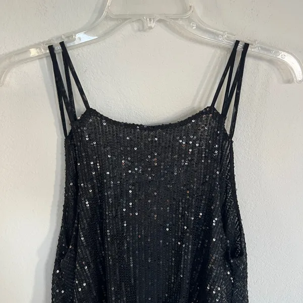 Free People Black Sequin Layered Spaghetti Strap Top Size Small NWT - Image 6