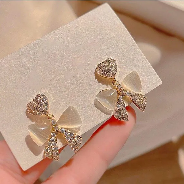 925 Silver Post Crystal Bow Stud Earrings for Women - Image 2