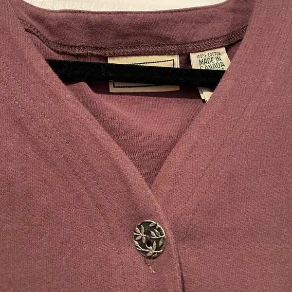 L.L. Bean Size MP Plum V Neck Silver Button Long Sleeve Soft Cotton Cardigan - Image 6