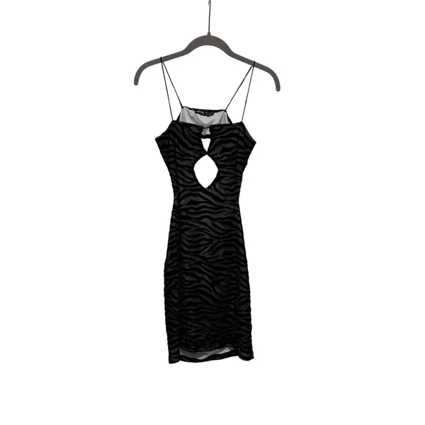 SHEIN Women's Black Zebra Flocked Mesh Cutout Mini Dress Size M - Image 2