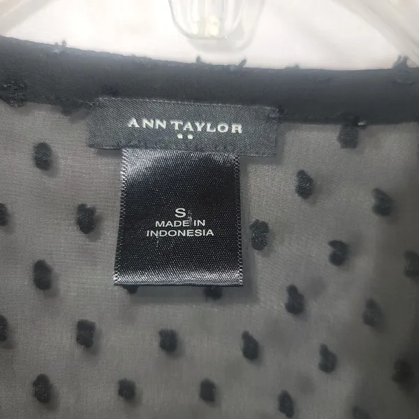 Ann Taylor Navy Blue Swiss Dot Sheer Collarless V Neck Long Sleeve Blouse Top S - Image 2