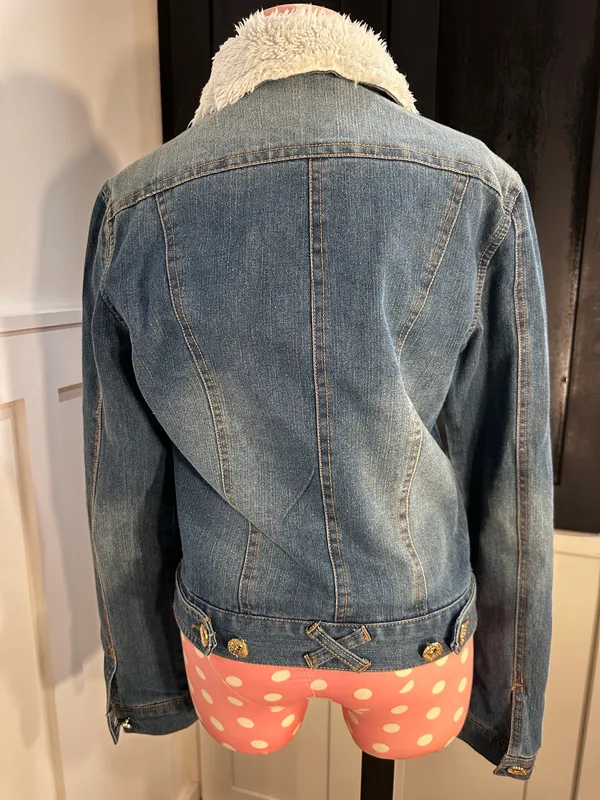 Denim faux fur jacket Blue - Image 7