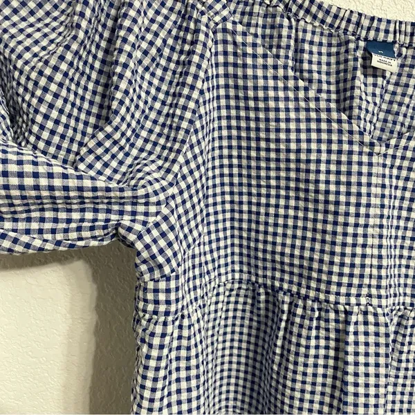 Old Navy Womens Shirt Blouse Blue White Gingham Plaid Seersucker Size Medium - Image 7