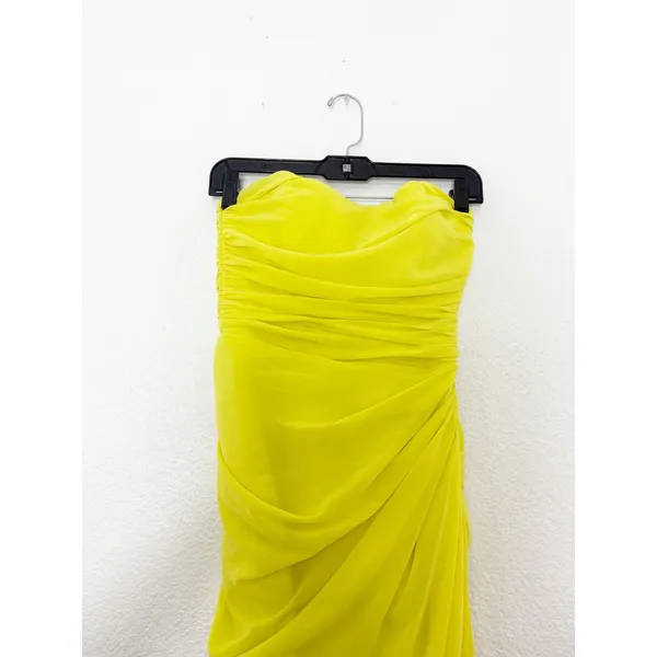 House Of CB Paloma Maxi Dress Yellow Strapless Draped Chiffon Size Small Corset - Image 5
