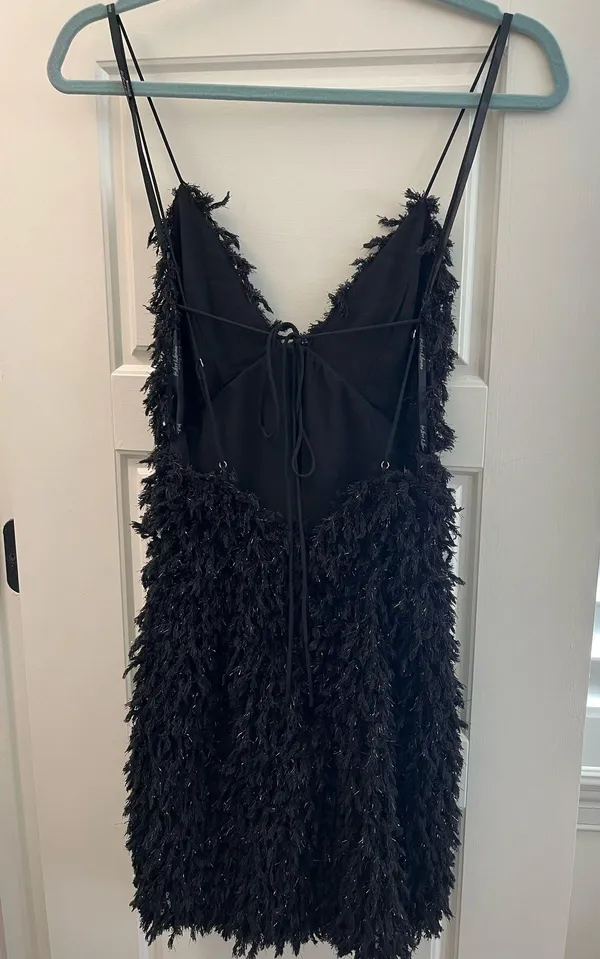 For Love And Lemons Dresses | Nwt For Love & Lemons Kamara Fluffy Shaggy Black Mini Strappy Dress - Image 4