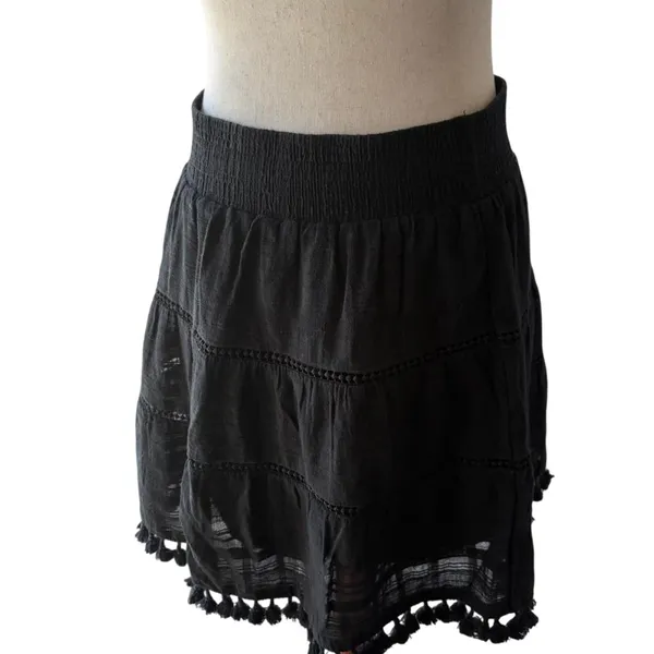 Black tiered boho layered skirt with tassels Size S - Image 3