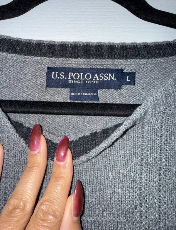 Grey U.S. Polo Assn. Polo Sweater Logo Large Men’s - Image 3