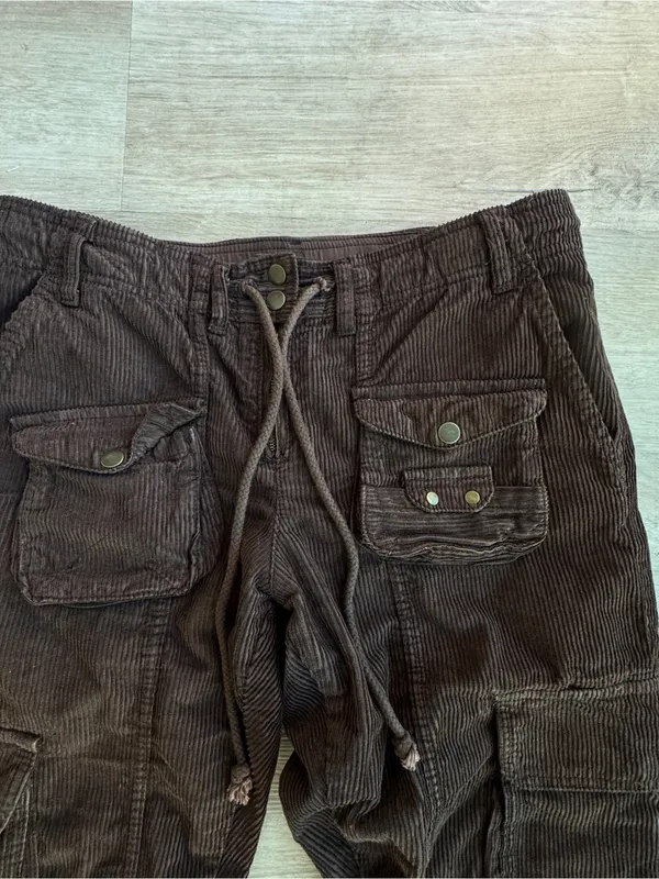 Free People Tahiti Cargo Corduroy Pants Size small Brown Drawstring - Image 3