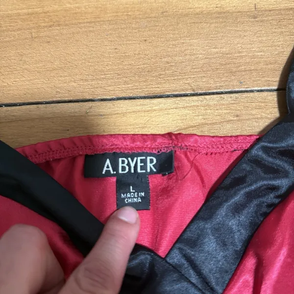 A. Byer Womens Vintage Y2K Pink Black Satin Tie Back Vneck Cami Blouse Large - Image 11