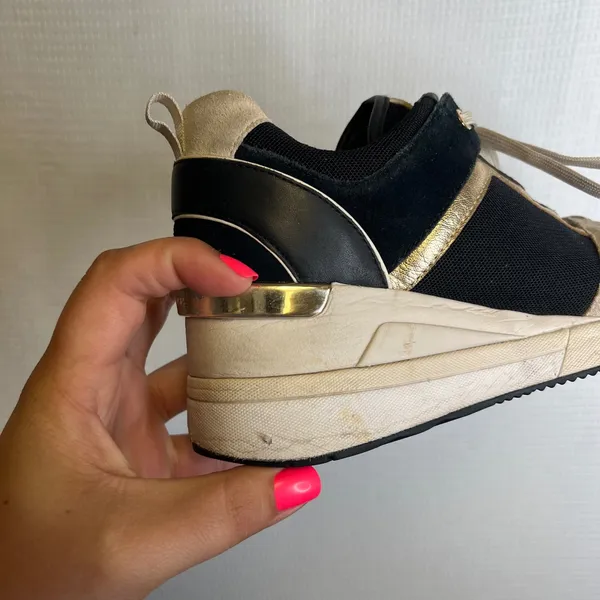 Michael Kors Wedge‎ Sneakers Black Gold Suede Leather Athletic Shoes Size 8 - Image 7