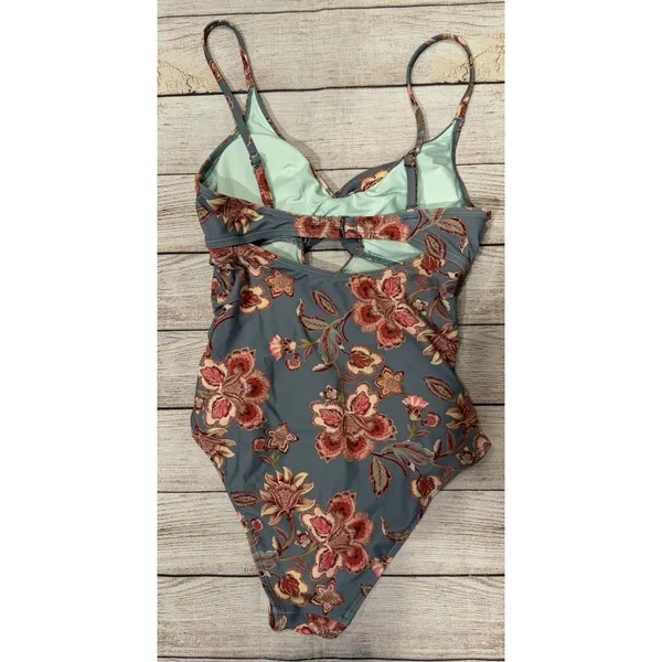 Cupshe Teal Floral One-Piece Swimsuit with Pink Flowers Size Small - Image 4