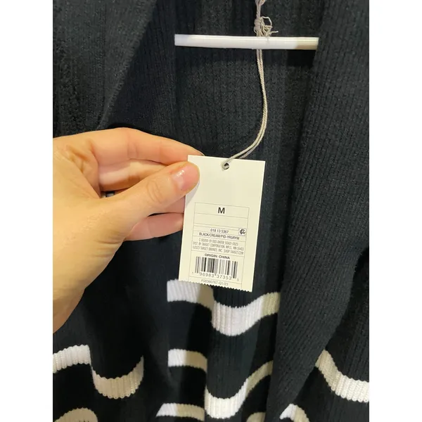A‎ New Day Cardigan Women M Black Striped Shawl Collar Pockets Casual Nautical - Image 5