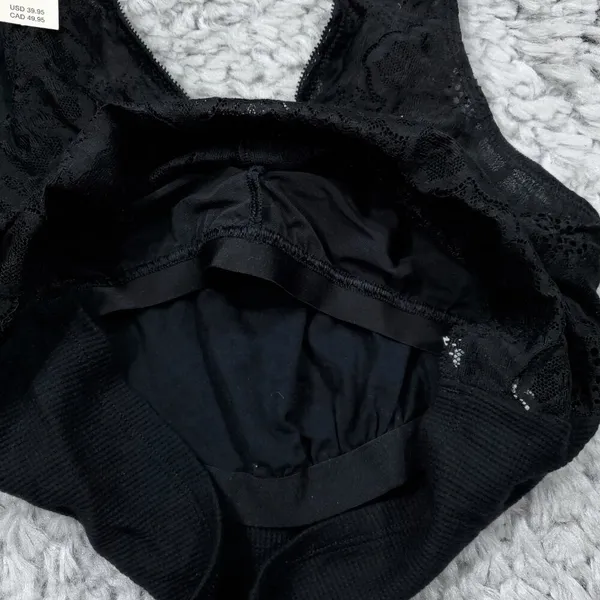 Aerie Waffle Lace Longline Bralette Unlined Black Size Medium - Image 4