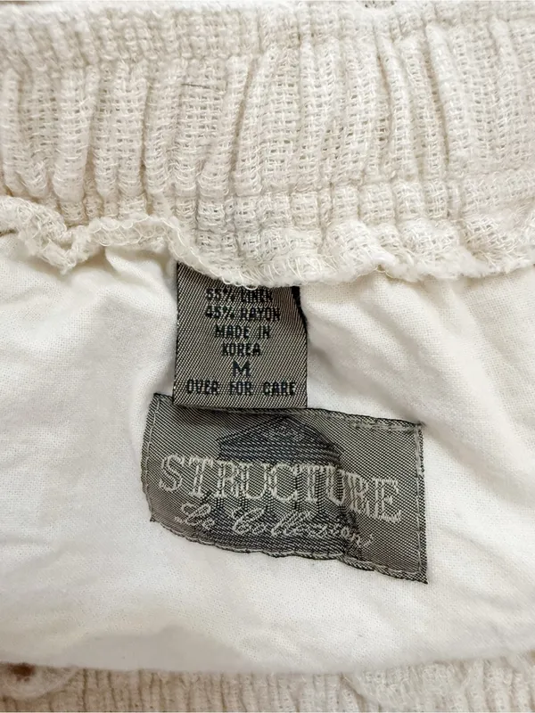 Structure Vintage Cream Wide-Leg Drawstring linen blend Pants - Image 4