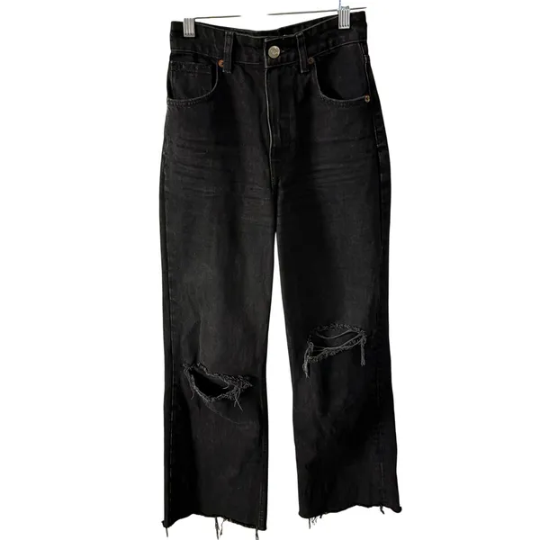 Zara Distressed High Rise Wide Leg Jean 0 Women’s Black 6688/227 - Image 2