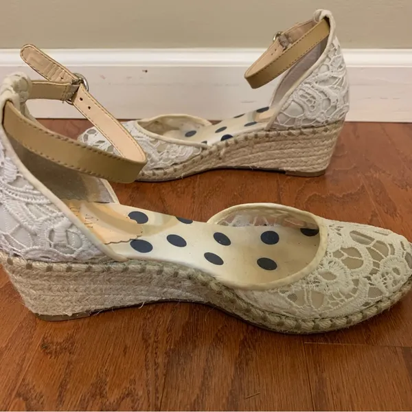 White Lace D’orsay Wedges, Kitten Heel Sandals, Ankle Straps by Crown & Ivy - Image 2