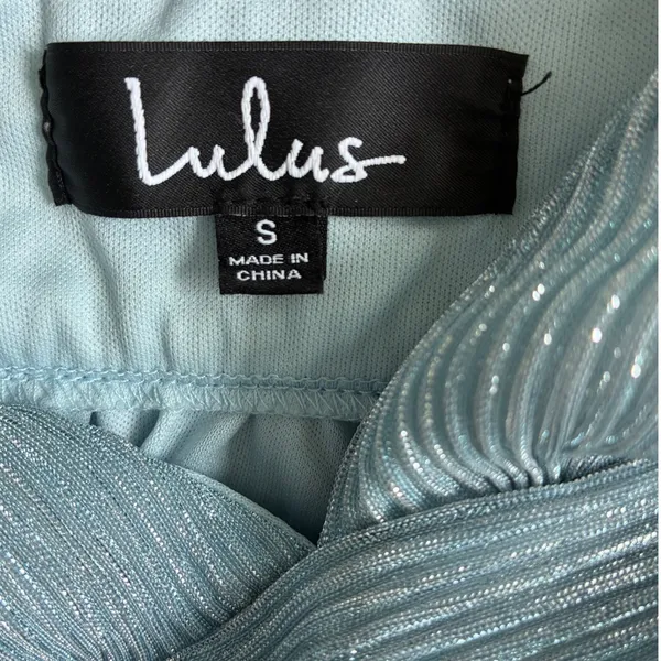 Lulus Light Blue Metallic Pleated Mini Dress V-Neck Open Back‎ 17D1756 Womens S - Image 6