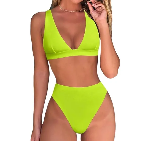 Neon Green High Waisted Thong Bikini Set Medium - Image 3