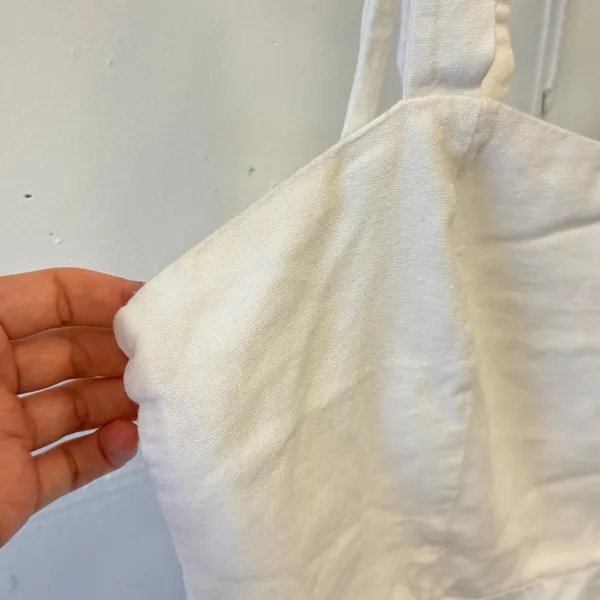 LA Hearts Linen Blend Tie Shoulder Smocked Ruffle Crop Top Medium White Cottage - Image 5