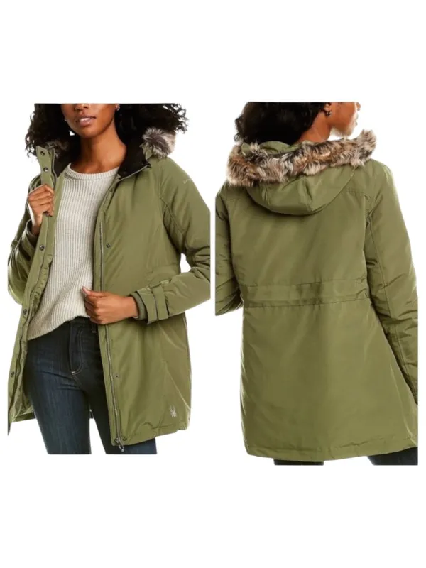 Spyder Coat Women Medium Sage Green Hooded Insulated Explorer Parka Outdoor‎ - Image 2