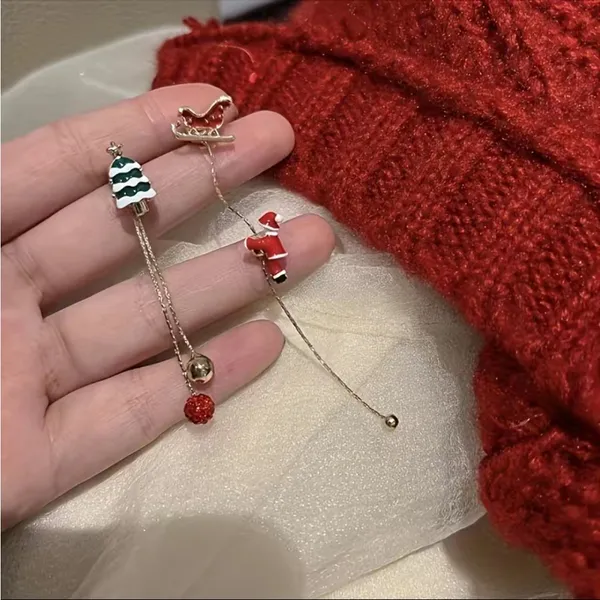 Santa Claus Threader Earrings Cute Retro Asymmetrical Climbing Santa Claus‎ - Image 3