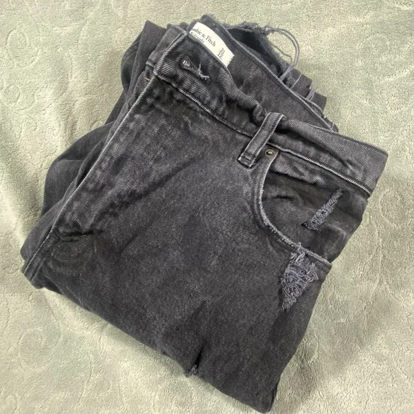 Abercrombie & Fitch 90s Straight Jeans‎ Womens 12/31 Ultra High Rise Rips Fringe - Image 2