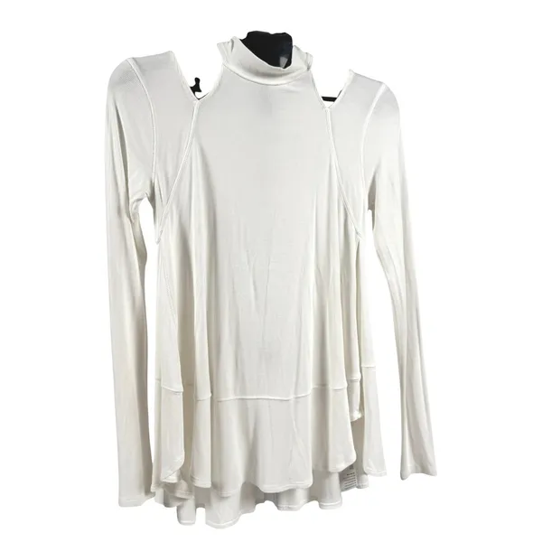 Free People Downtown Girl Tunic Top White Mock Neck Cold Shoulder Ribbed Small - Image 3